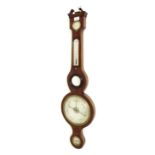 Mahogany five glass banjo barometer, the 8" silvered dial within a shaped case inlaid with boxwood