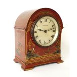 Chinoiserie decorated electric Bulle-clock, the 4" silvered dial within a rounded arched case