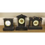 Three various French black slate and coloured marble mantel clocks, all in need of restoration (3)