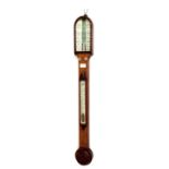 Oak stick barometer/thermometer, the ivorine angled scale signed J.M. Bryson, 60 Princes Street,