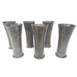 Orivit - harlequin set of six pewter beakers, with relief palm design, numbered 2165 to the base, 7"