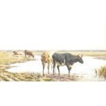 Frederick Williamson (c.1835-1900) - Cattle and sheep in a river landscape, signed, also inscribed