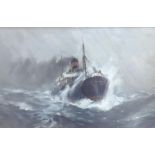 •Frank Henry Algernon Mason R.I., R.B.A., (1876-1965) - Steam freighter in rough seas, signed,