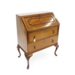 Mahogany bureau, the panelled fall front enclosing a fitted interior