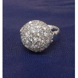 White gold diamond dome cluster ring, pavé set with round old-cut diamonds, 16mm, ring size M