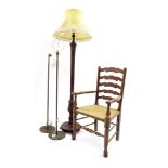 Mahogany reeded column standard lamp with shade