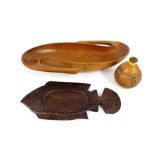 Tribal interest - Polynesian carved wooden dish in the form of a fish, 14" long, 7.5" wide; together