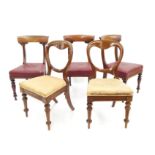 Set of three Victorian mahogany dining chairs with stuffover seats and turned supports