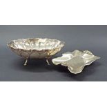 Continental '830' silver ashtray with twin cast handles upon four splayed feet, 7" long; together