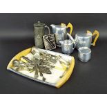 Mixed collection of metalware to include Picquot Ware, four piece tea service upon original tray,