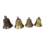 Three Continental 18th century W. Cor bells, 3" to 4" diameter respectively; together with a further