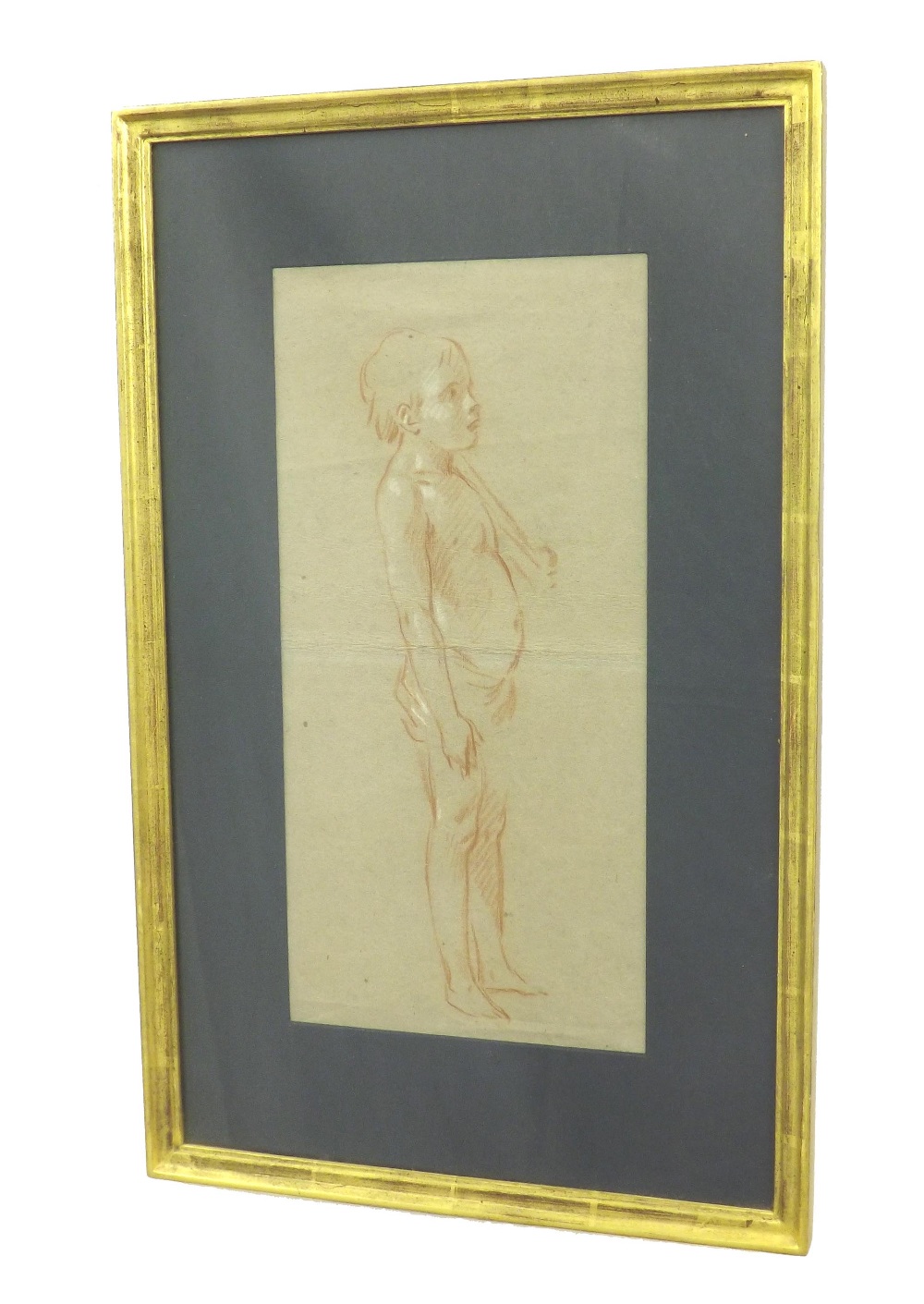 Follower of Antoine Watteau (18th century) - Study of an infant, red chalk drawing on tinted