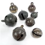 Eight 18th century rumbler bells by Robert Wells, 2.25" to 3" diameter respectively (8)