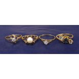 Four assorted stone set rings, 8.6gm (4)