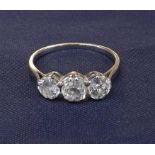 Platinum three stone old-cut diamond ring, 1.40ct approx, clarity VS/SI1, colour G-H, ring size M