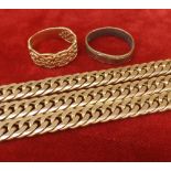 (201600175-1-A) Heavy 9ct necklet, 77gm; together with two 9ct rings, 8.6gm (3)