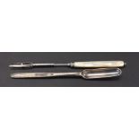 Victorian silver marrow scoop, maker George Aldwinckle, London 1860, 8.5" long; together with