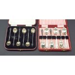 Cased set of six Art Deco silver coffee bean spoons, maker CW Fletcher & Son Limited, Sheffield