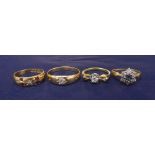 Four assorted 18ct diamond set rings, 12.4gm (4)