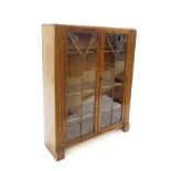 1930s oak display cabinet with astragal glazed doors and reeded pilasters, 36" wide, 46" high