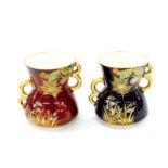 Two similar Carlton Ware lustre vases to include 'Rouge' and 'Noire Royale', shape 1222, 3.25" high