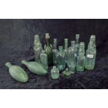 Selection of assorted antique and vintage green glass bottles to include Codd, medicine, ink etc