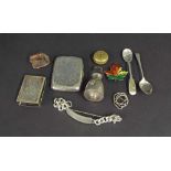 Assorted mixed silver and other items to include a cigarette case, matchbox holder, two teaspoons,