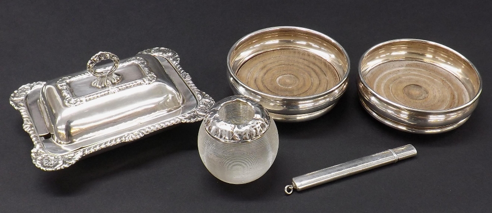 Mixed lot of bijouterie silver to include a miniature silver lidded entree dish in the Georgian