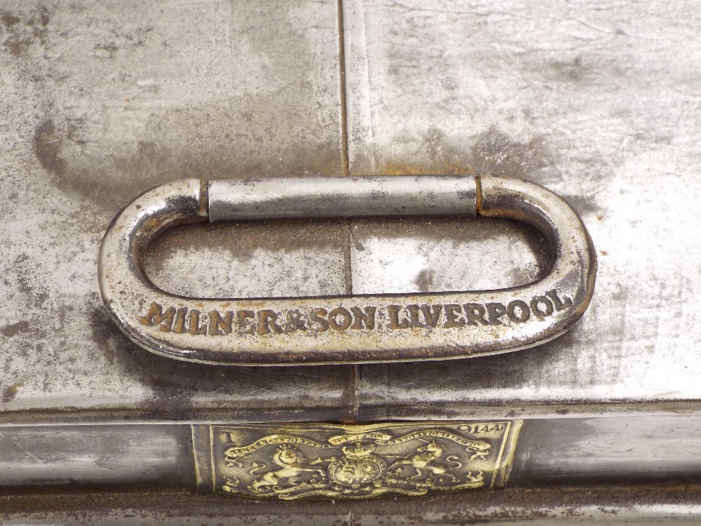 Good stripped and polished steel ship's trunk inscribed Milner & Son of Liverpool, fitted with a - Image 3 of 4