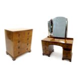 1930s walnut veneered mirror back dressing table, 44" wide