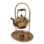 Arts & Crafts copper spirit kettle on stand by Henry Loveridge & Co of Wolverhampton, 16" high