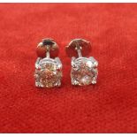Pair of 18k white gold diamond ear studs, round brilliant-cuts, 2.00ct approx, clarity I2, colour