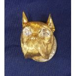 French 18k and diamond dog brooch, with round brilliant-cut diamond set eyes and collar, stamped
