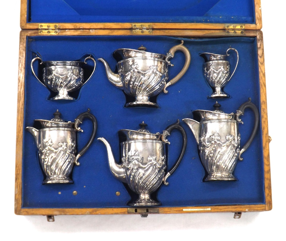 Fine Victorian six piece silver tea service comprising teapot, coffee pot, two water jugs, milk - Image 2 of 2