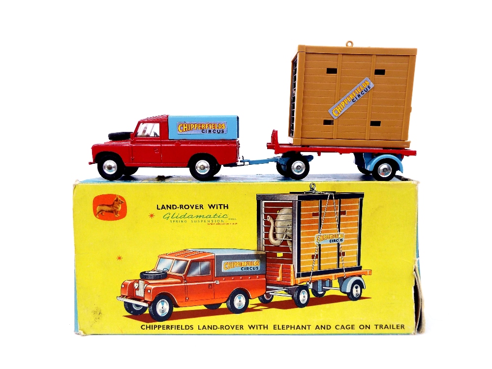 Corgi Toys - Gift Set 19 Chipperfield's Land-Rover with elephant and cage on trailer, boxed