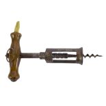 German perpetual corkscrew with nickel plated frame, wooden handle and brush