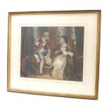 19th Century School - interior study of a suitor serenading a lady with a flute, watercolour, 17'' x