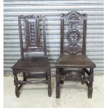 Two similar antique oak hall chairs (2)