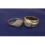 Two 9ct diamond cluster dress rings, 9gm (2)