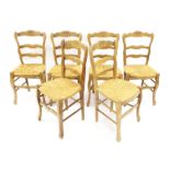 Set of six provincial ladder back dining chairs, with rush seats (6)