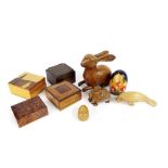 Collection of treen to include trinket box in the form of a rabbit and others (9)