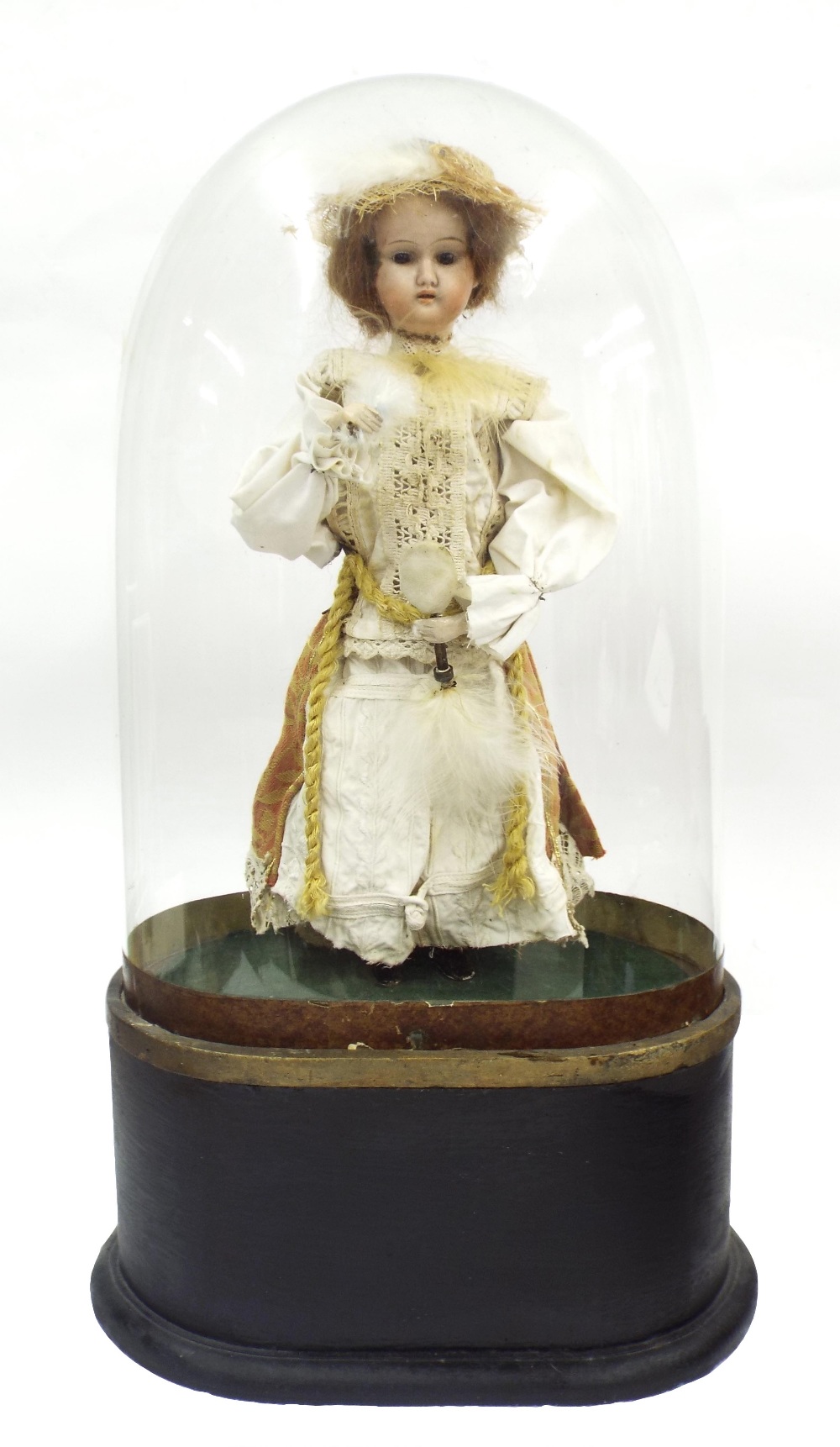 19th century automaton modelled as a standing doll with dressing brush and mirror, with moving