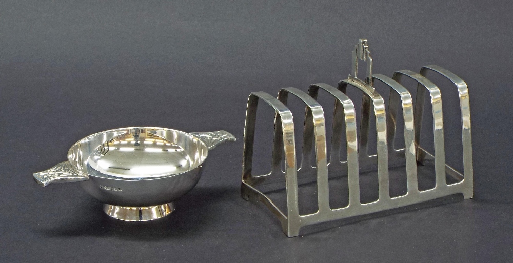 Art Deco silver six-section toast rack, maker William Neale & Son Limited, Birmingham 1939, 5" long;