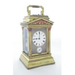 Good French repeater carriage clock with alarm, striking the hours and quarters on a single gong,