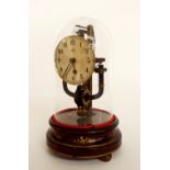 Bulle electric mantel clock, the 3.25" silvered dial under a glass dome and upon a chinoiserie