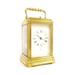 French repeater carriage clock striking on a bell, the back plate and case stamped no. 1457, the