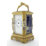 Good early French carriage clock striking on a bell, the movement with outside countwheel and
