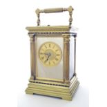 Good French repeater carriage clock striking on a gong, the movement back plate bearing the