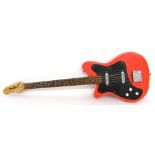 1960s Vox Clubman left-handed bass guitar, red finish with lacquer checking and other imperfections,