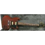 Mark Griffiths' Jaydee 'Cherry B' electric guitar, cherry finish with many imperfections